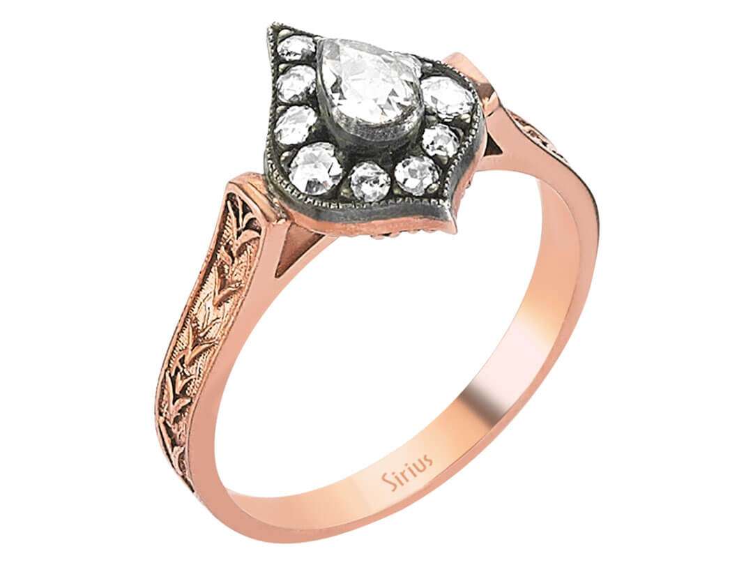 Diamant Schliff Diamantring in 8 Karat Rotgold - handgefertigter Diamantschmuck aus Feingold | Sirius Diamant