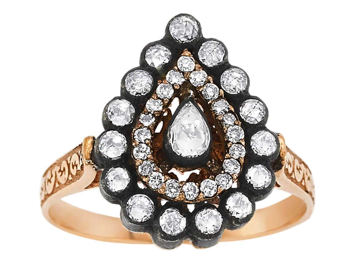 Tropfenförmiger Diamant- und Diamant-Ring - handgefertigter Diamantschmuck aus Feingold | Sirius Diamant