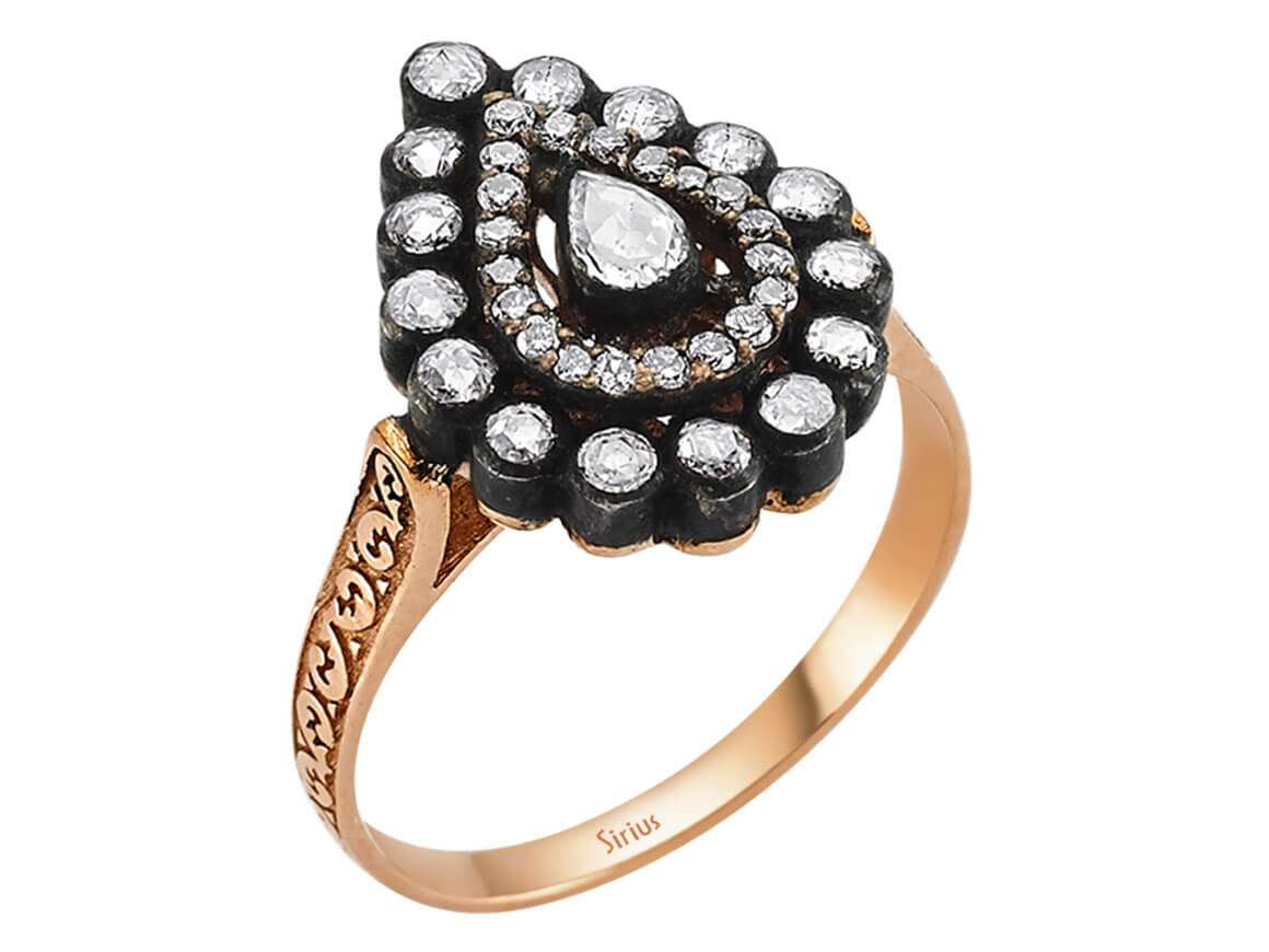 Tropfenförmiger Diamant- und Diamant-Ring - handgefertigter Diamantschmuck aus Feingold | Sirius Diamant