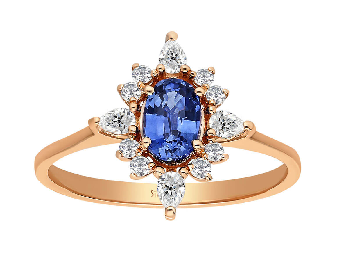 Tropfen Diamant und Oval Saphir Spica Stern Ring - handgefertigter Diamantschmuck aus Feingold | Sirius Diamant