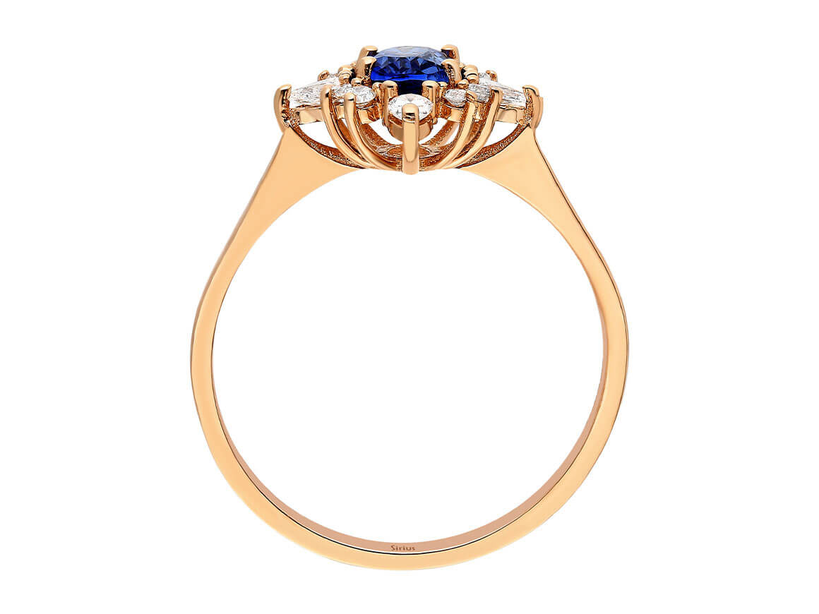 Tropfen Diamant und Oval Saphir Spica Stern Ring - handgefertigter Diamantschmuck aus Feingold | Sirius Diamant