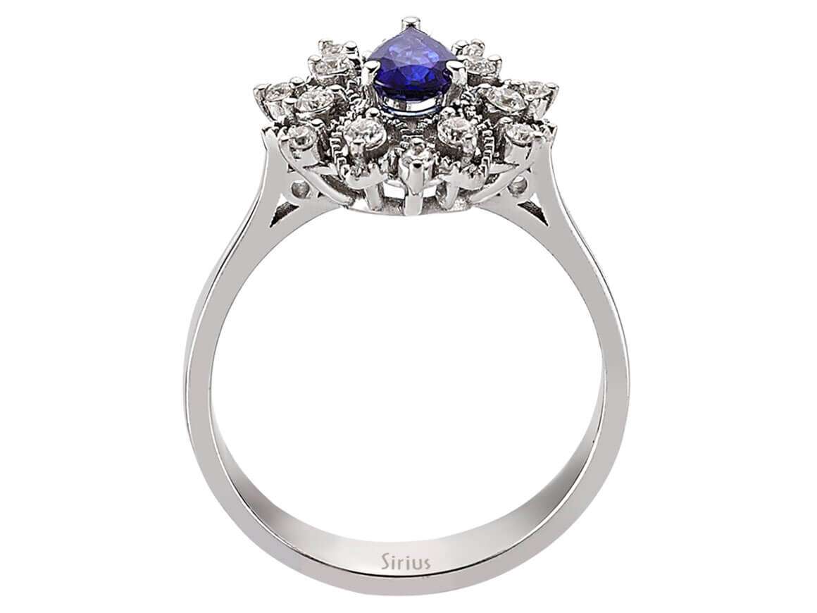 Diamant und Tropfen Saphir Ring - handgefertigter Diamantschmuck aus Feingold | Sirius Diamant