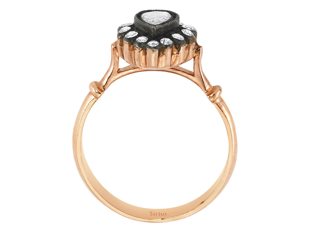 Tropfen- und runder Diamantring - handgefertigter Diamantschmuck aus Feingold | Sirius Diamant