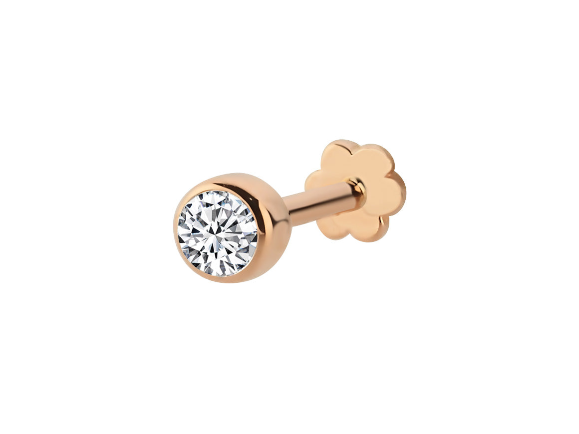 Solitär Diamant Tragus Piercing in 14K Rotgold - 3,2 mm – handgefertigter Diamantschmuck aus Feingold | Sirius Diamant