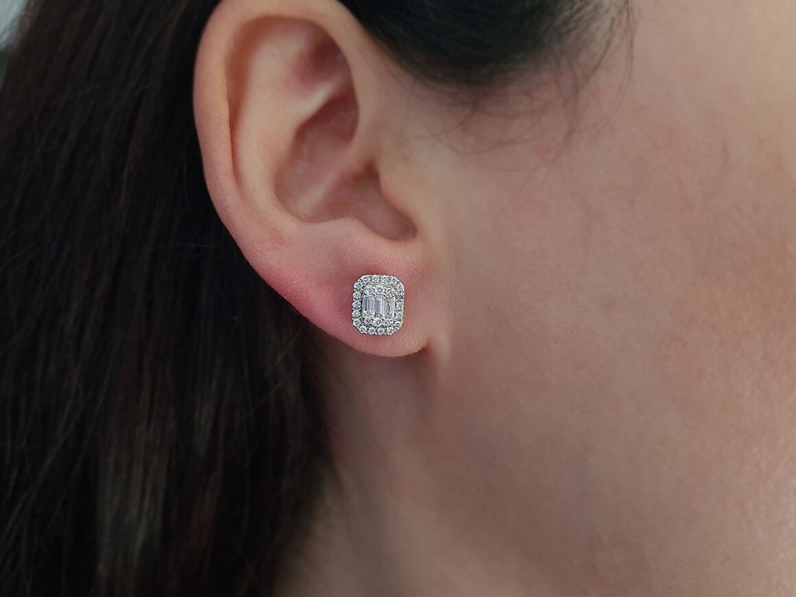 F Farbe 0,55 Carat Baguette Diamant Ohrringe - handgefertigter Diamantschmuck aus Feingold | Sirius Diamant