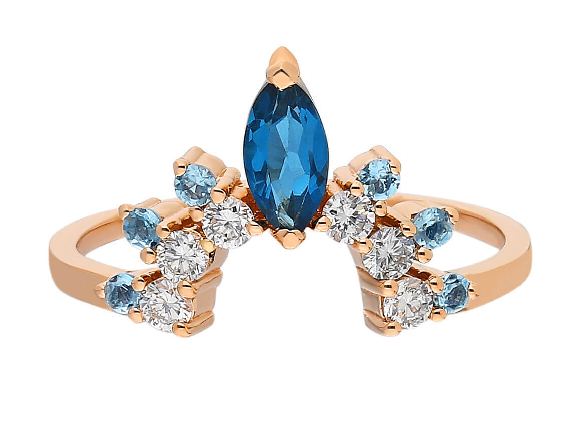 Diamant Blaue Traumkrone Ring in 585er 14 Karat Rotgold - handgefertigter Diamantschmuck aus Feingold | Sirius Diamant