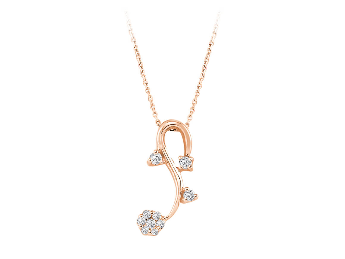 Diamant Blumenzweig Collier in 333er 8 K Rosegold (Rotgold) - handgefertigter Diamantschmuck aus Feingold | Sirius Diamant