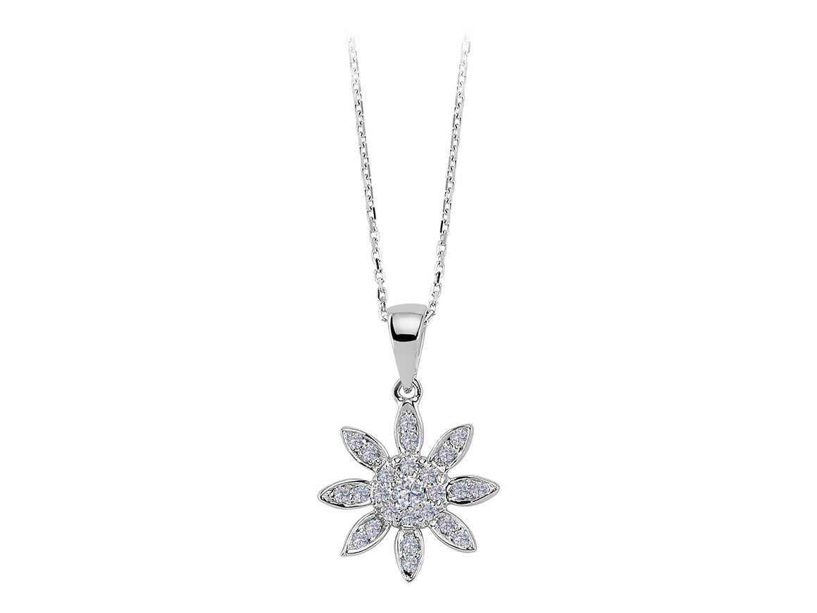 Diamant Blume Collier in 8 K Weißgold - handgefertigter Diamantschmuck aus Feingold | Sirius Diamant