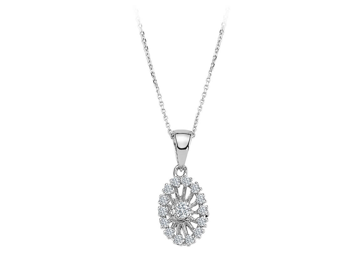 Diamond bridal flower necklace in 14 carat white gold
