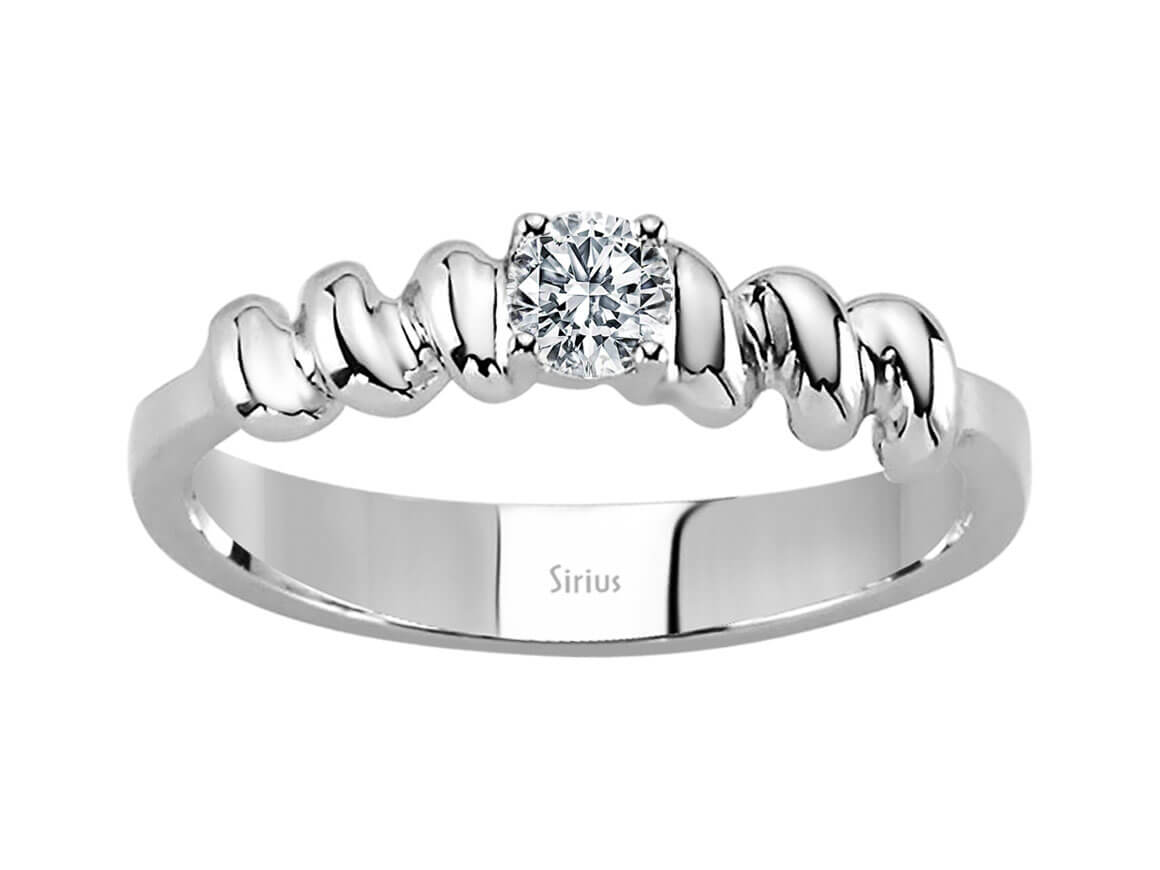 0,19 Carat Diamant verdrehte Solitär Ring in 750er 18 Karat Weißgold – handgefertigter Diamantschmuck aus Feingold | Sirius Diamant