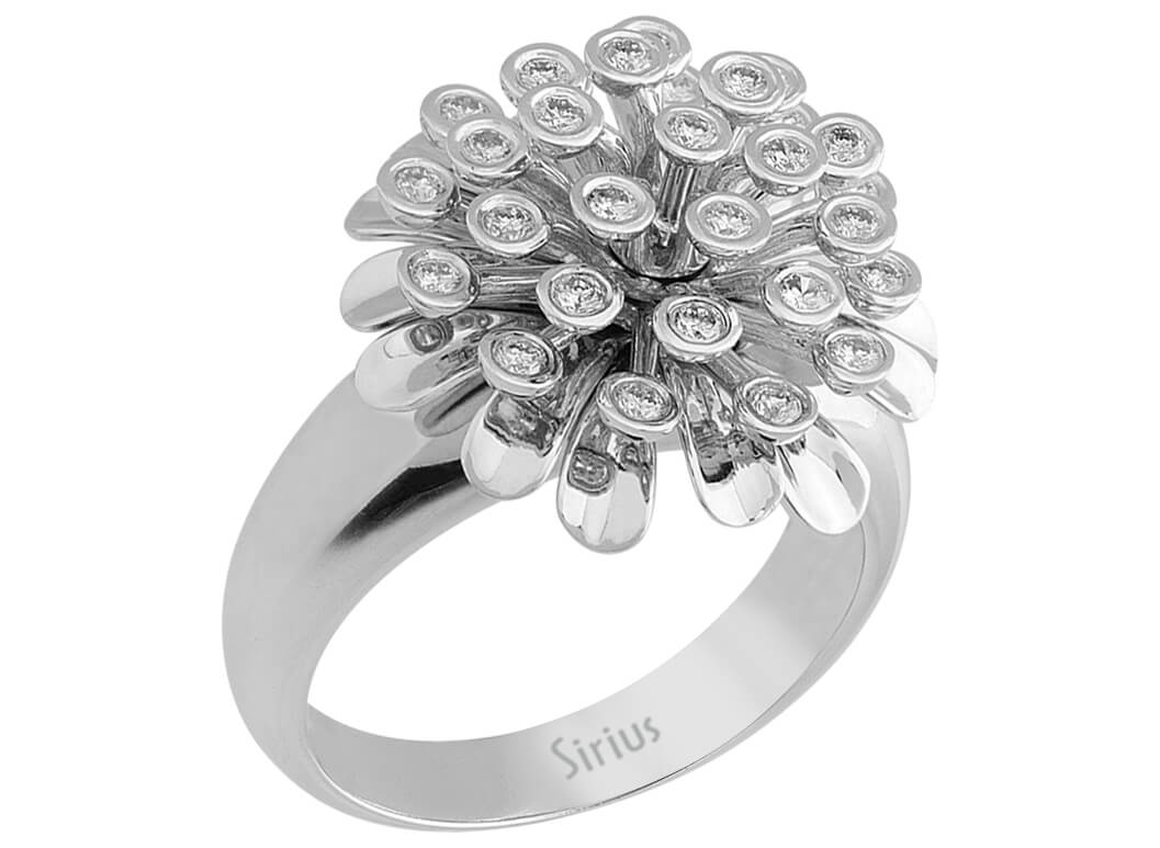 0.48 carat diamond chrysanthemum ring in 14 carat white gold
