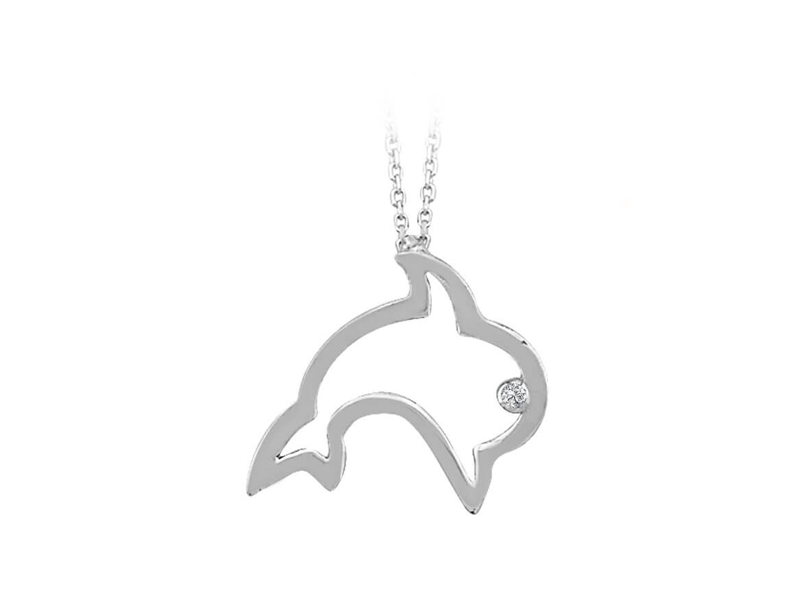 Diamant Delphin Collier in 333er 8 Karat Weißgold