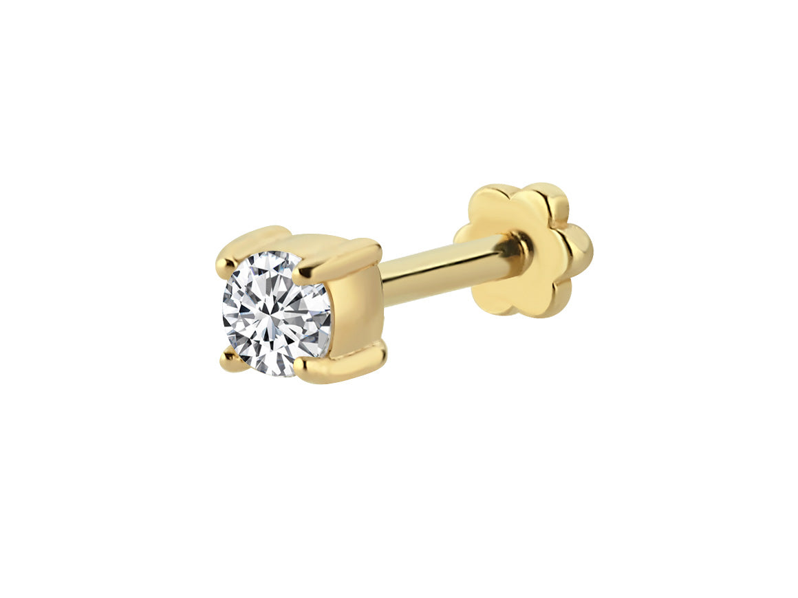 Solitär Diamant Tragus Piercing in 14K Gelbgold - 4 mm - handgefertigter Diamantschmuck aus Feingold | Sirius Diamant