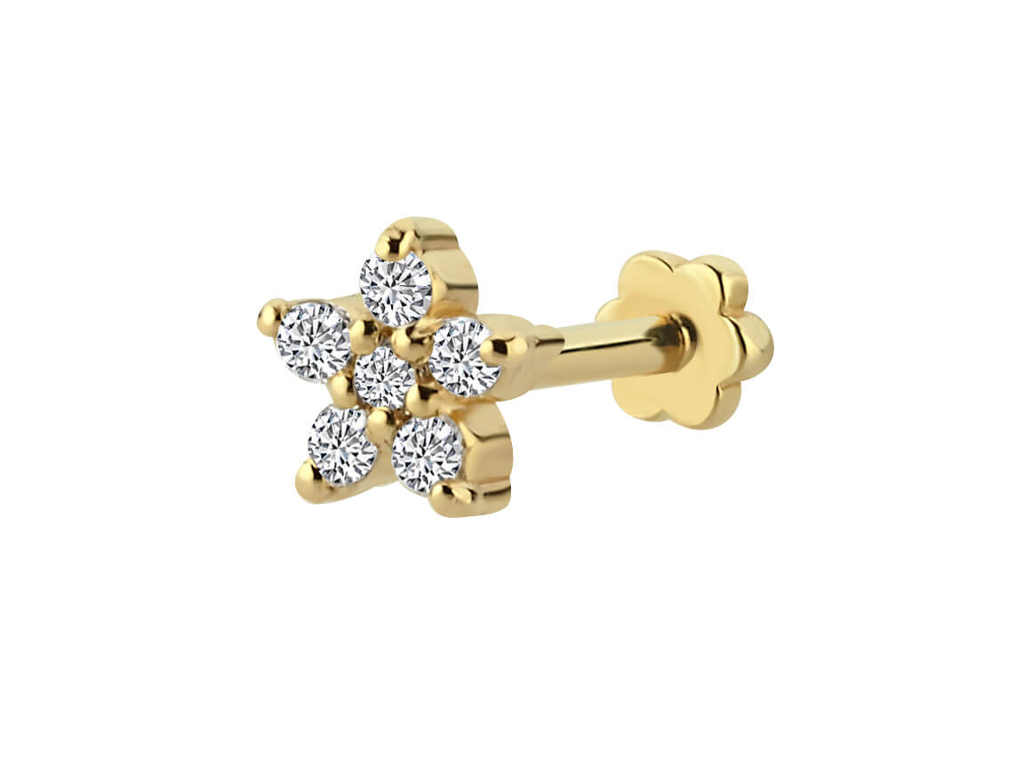 6-Diamant Tragus Piercing in 14K Gelbgold - 5 mm - handgefertigter Diamantschmuck aus Feingold | Sirius Diamant
