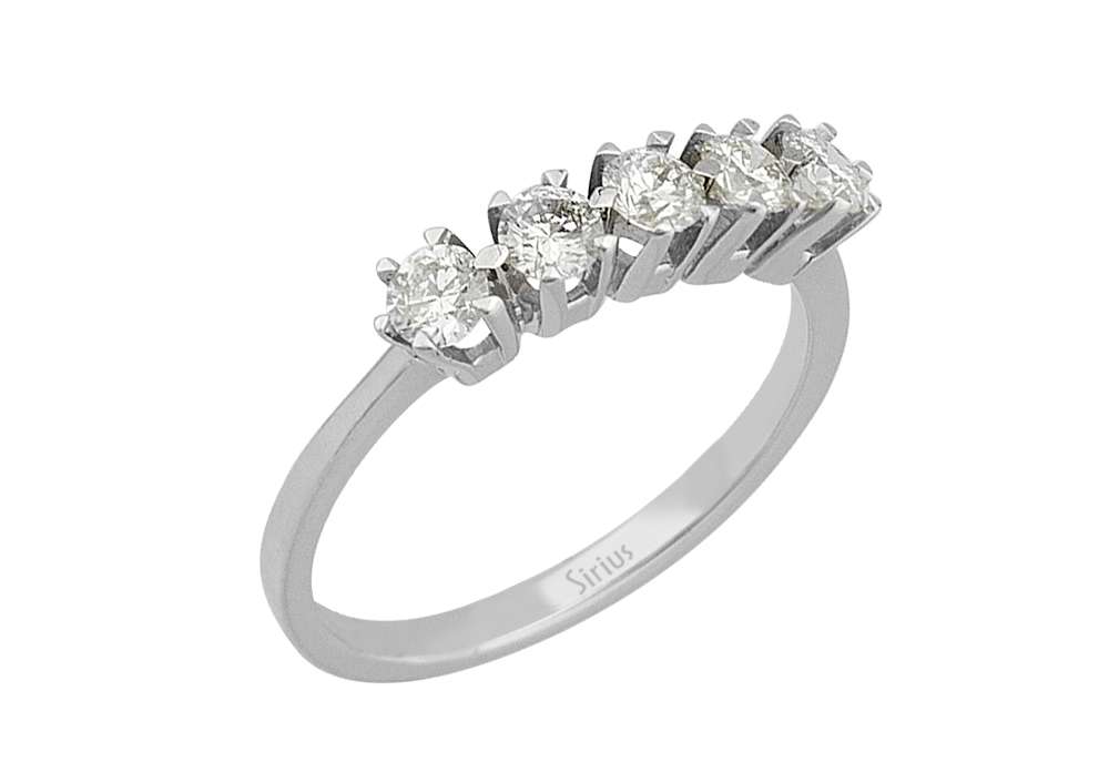 0,63 Carat Diamant 5 Diamanten Allianz in 585er 14 K Weißgold - handgefertigter Diamantschmuck aus Feingold | Sirius Diamant