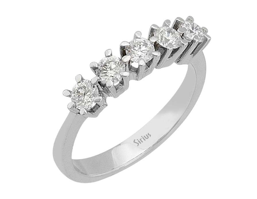 0,86 Carat Diamant 5 Diamanten Allianz in 585er 14K Weißgold - handgefertigter Diamantschmuck aus Feingold | Sirius Diamant