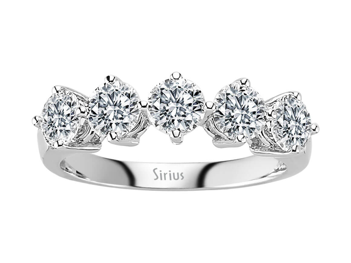1,70 Karat 5 Diamanten Allianz in 585er 14 Karat Weißgold - handgefertigter Diamantschmuck aus Feingold | Sirius Diamant