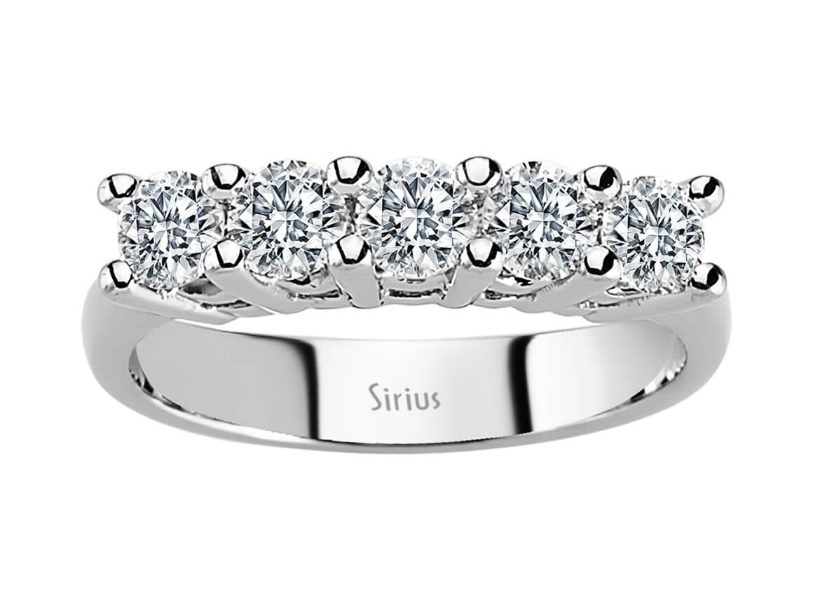 0,88 Carat 5 Diamanten Allianz in 14 Karat Weißgold - handgefertigter Diamantschmuck aus Feingold | Sirius Diamant