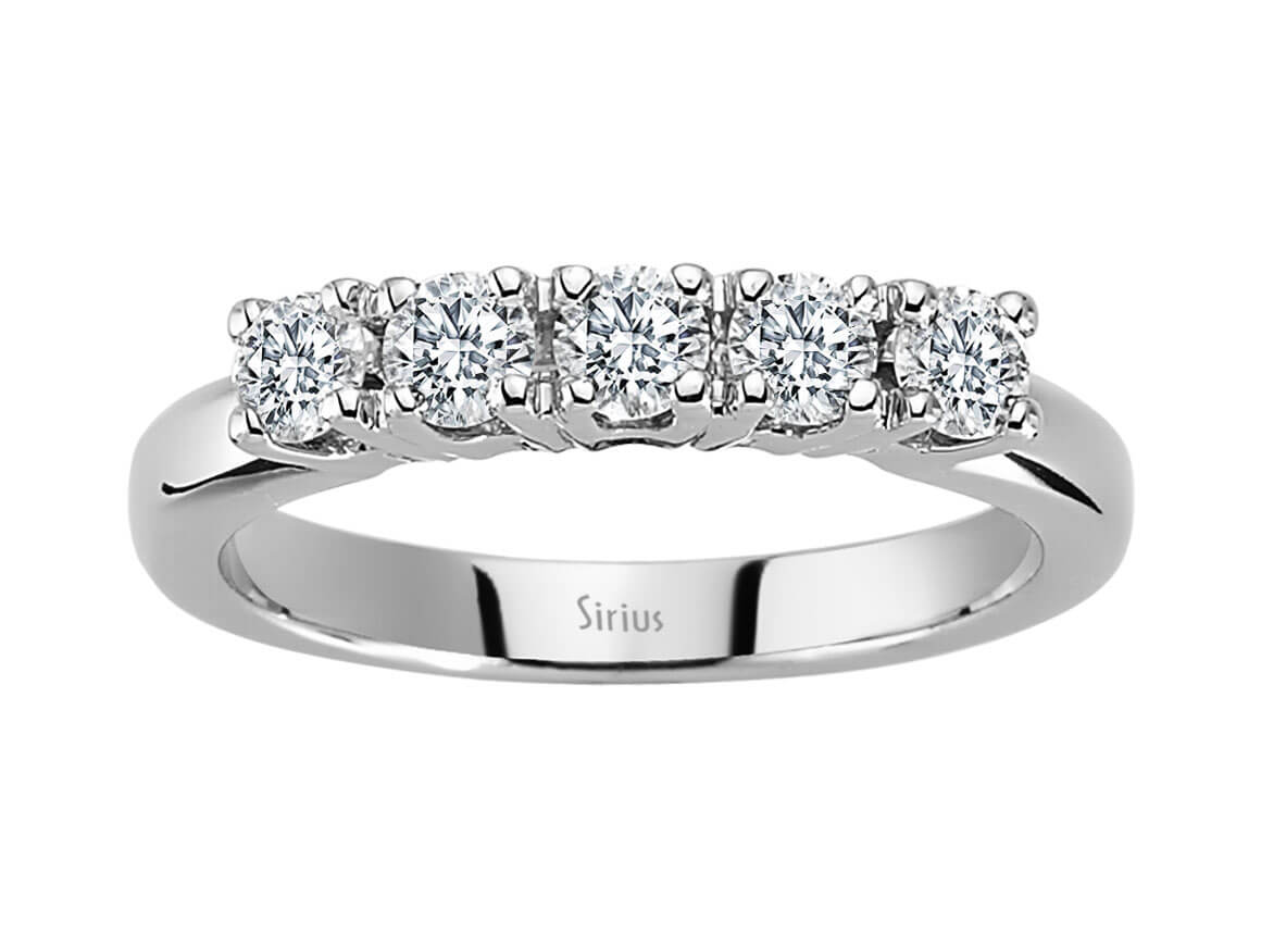 0,65 Carat Diamant 5 Diamanten Allianz in 585er 14 K Weißgold – handgefertigter Diamantschmuck aus Feingold | Sirius Diamant