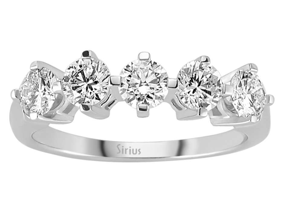 1,23 Karat Diamant 5 Diamanten Allianz in 585er 14 Karat Weißgold - handgefertigter Diamantschmuck aus Feingold | Sirius Diamant