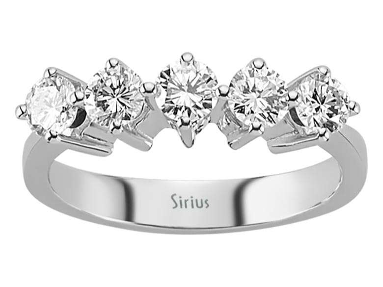 0,81 Karat Diamant 5 Diamanten Allianz in 585er 14 K Weißgold - handgefertigter Diamantschmuck aus Feingold | Sirius Diamant