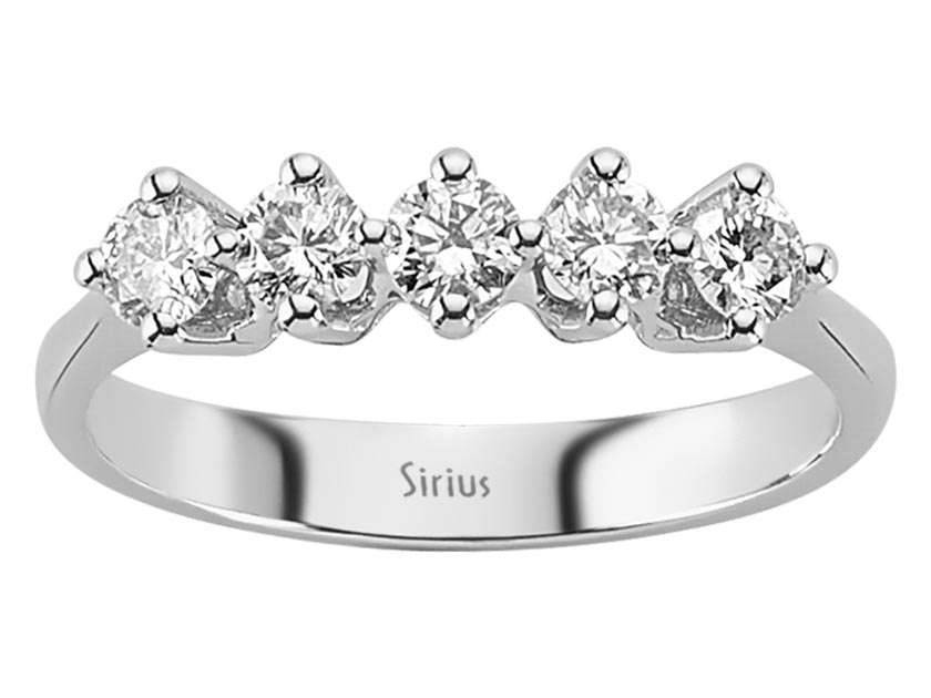 0,64 Karat Diamant 5 Diamanten Allianz in 585er 14 K Weißgold – handgefertigter Diamantschmuck aus Feingold | Sirius Diamant