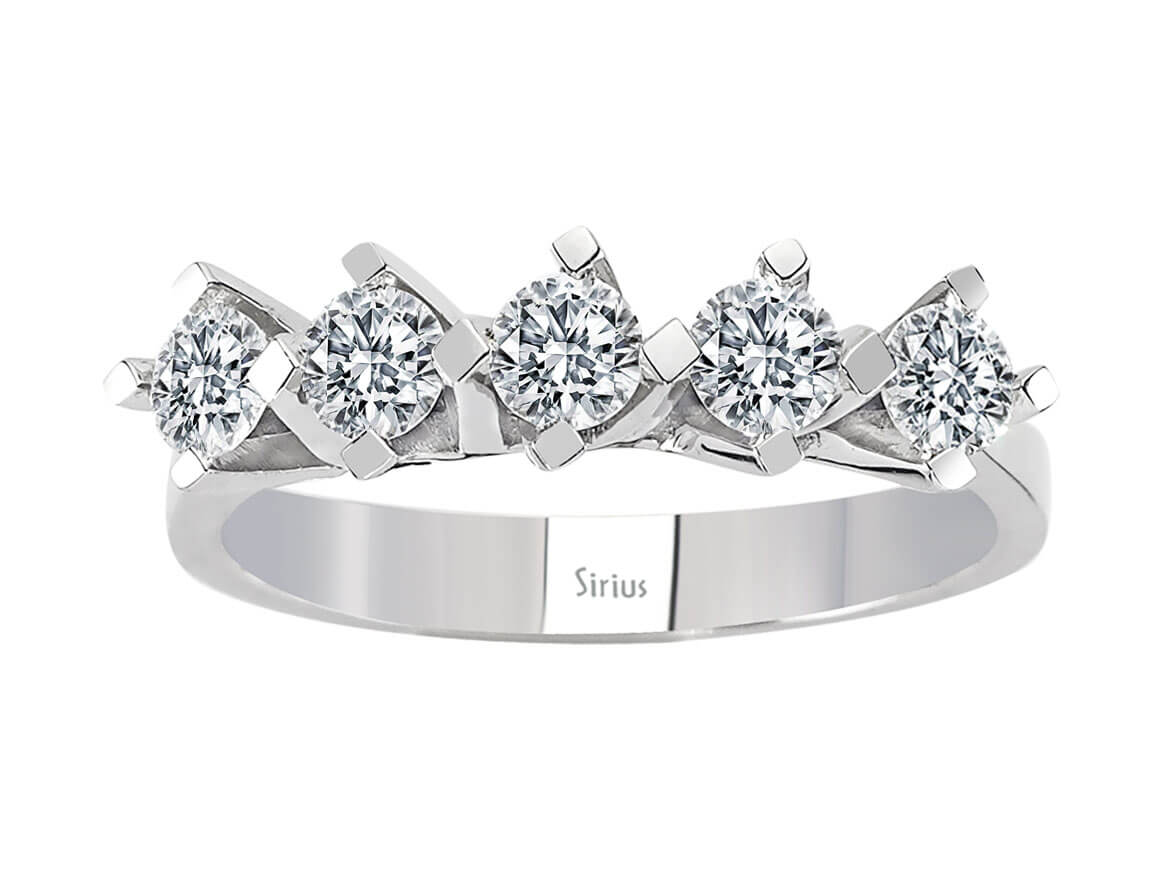 0,80 Carat Diamant 5 Diamanten Allianz in 750er 18 Karat Weißgold - handgefertigter Diamantschmuck aus Feingold | Sirius Diamant