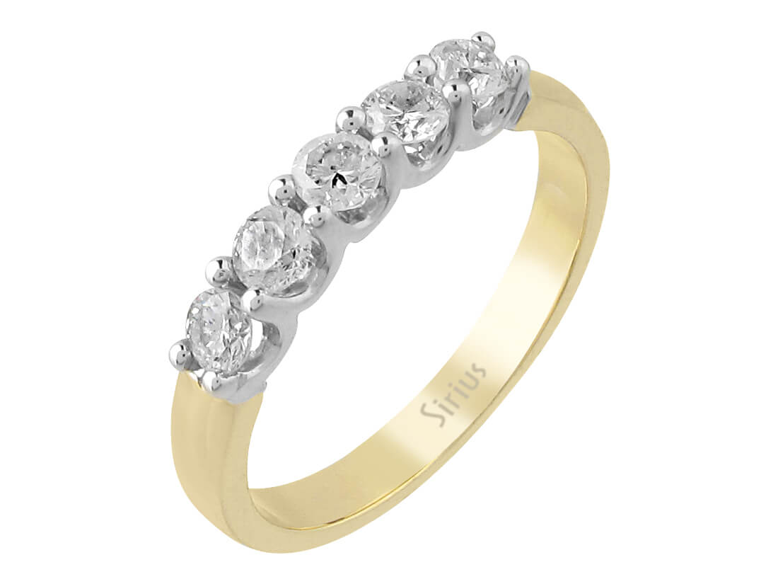 0,53 Carat Diamant 5 Diamanten Allianz in Weiß- und Gelbgold - handgefertigter Diamantschmuck aus Feingold | Sirius Diamant