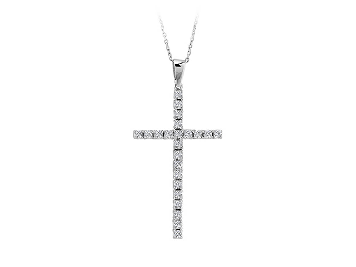 Diamant Kreuz Halskette in 585er 14 K Weißgold - handgefertigter Diamantschmuck aus Feingold | Sirius Diamant