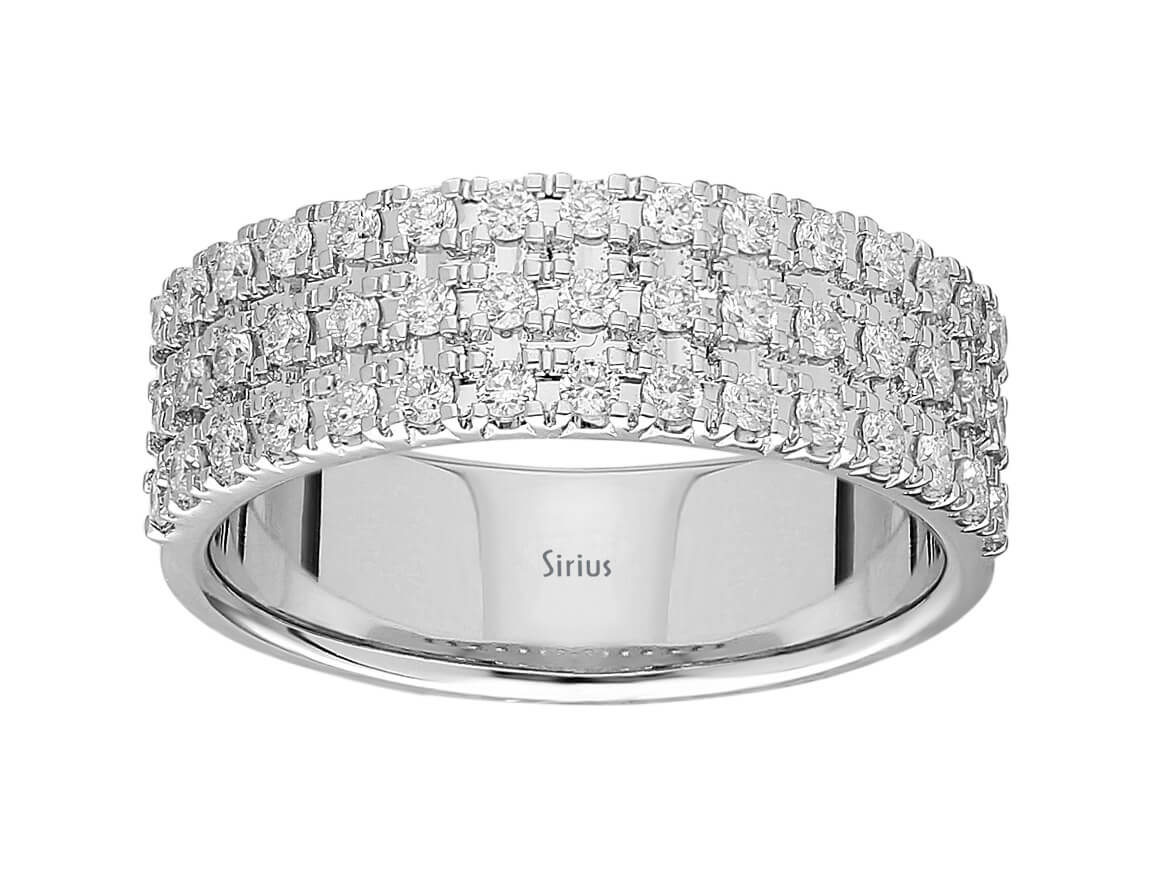 Bague demi-ronde Trilogy à trois rangs de diamants en or blanc 585