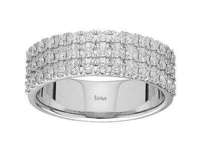 Bague demi-ronde Trilogy à trois rangs de diamants en or blanc 585