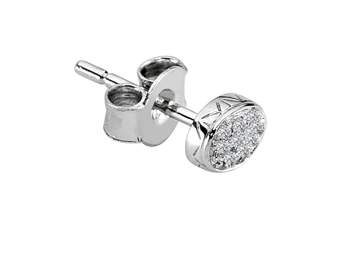 Boucles d'oreilles à tige ovales pour homme en or blanc 14 carats avec diamant de 0,04 carat