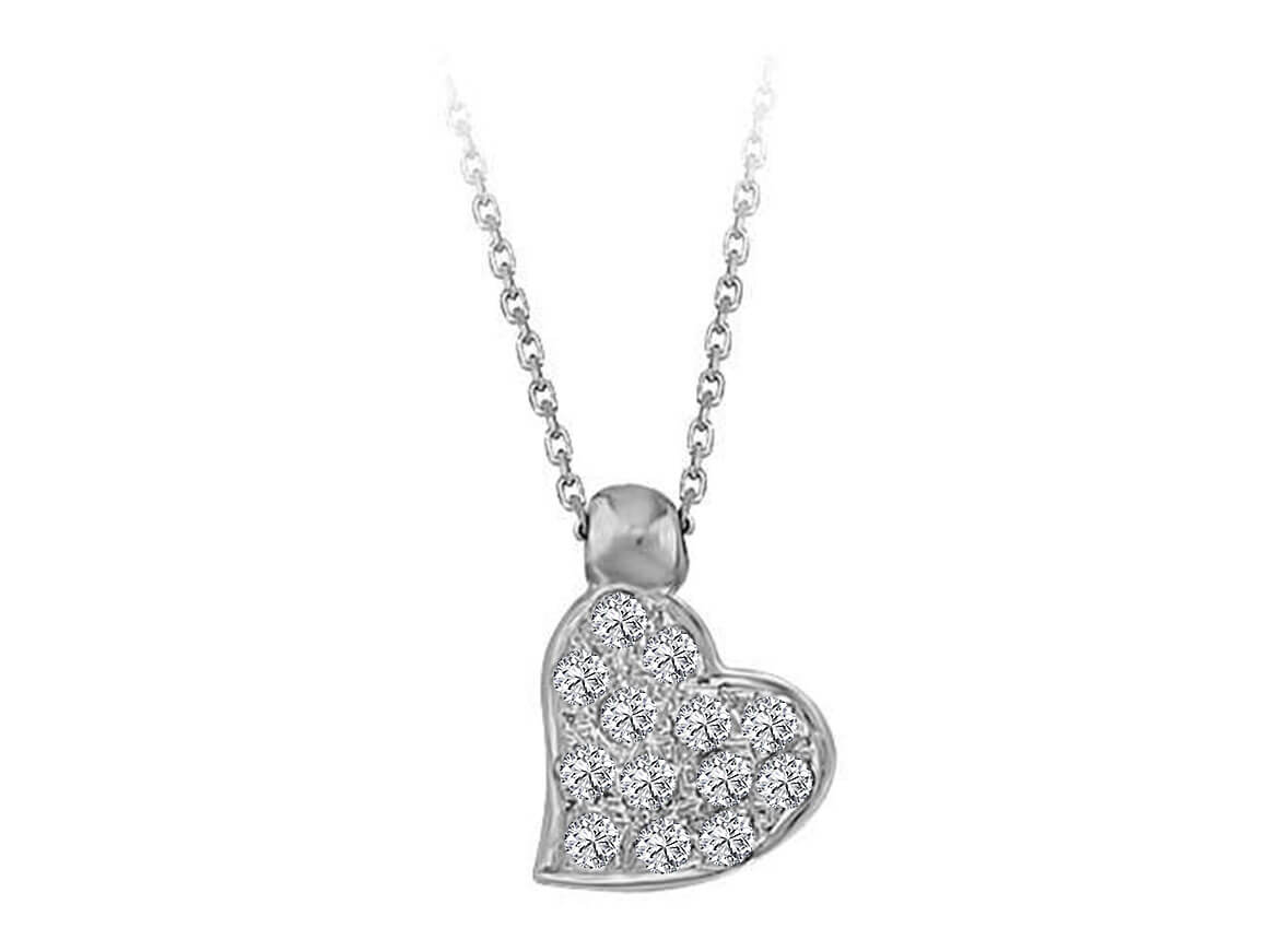 Collier cœur en or blanc 585 14 carats avec diamant de 0,10 carat