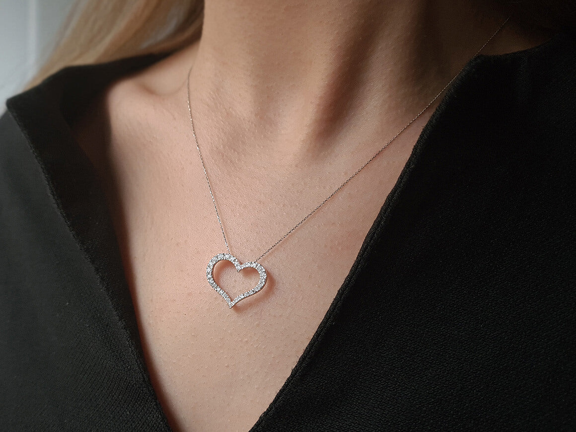 Collier coeur diamant en or blanc 14 carats