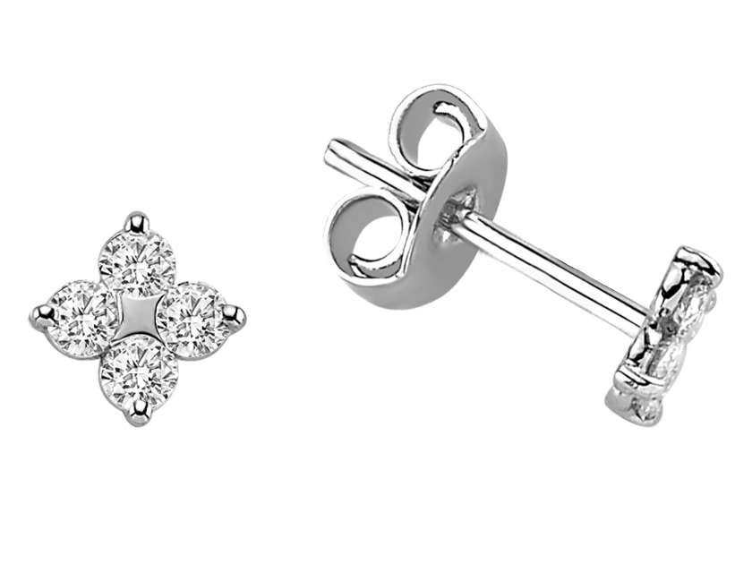 Boucles d'oreilles trèfle diamant en or blanc 14 carats
