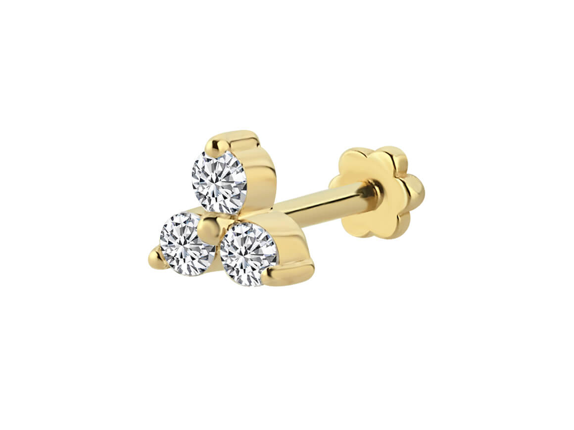 Tria Diamant Tragus Piercing in 14K Gelbgold - handgefertigter Diamantschmuck aus Feingold | Sirius Diamant