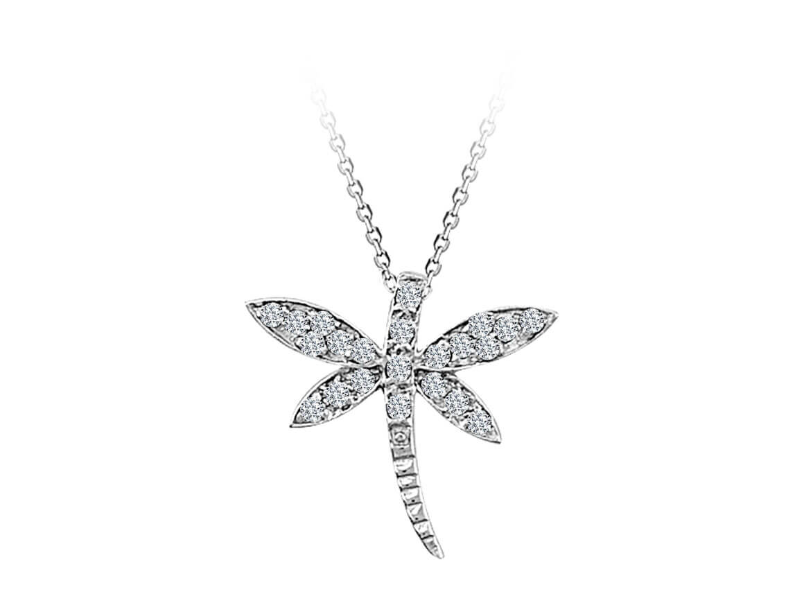 Diamant Libelle Collier in 333er 8 Karat Weißgold - handgefertigter Diamantschmuck aus Feingold | Sirius Diamant