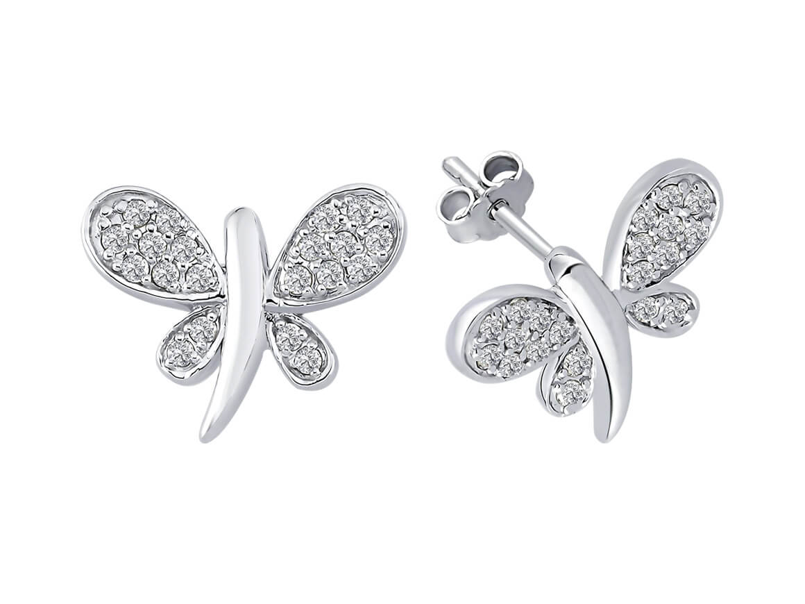 0.46 total carat diamond dragonfly earrings in 14 carat white gold