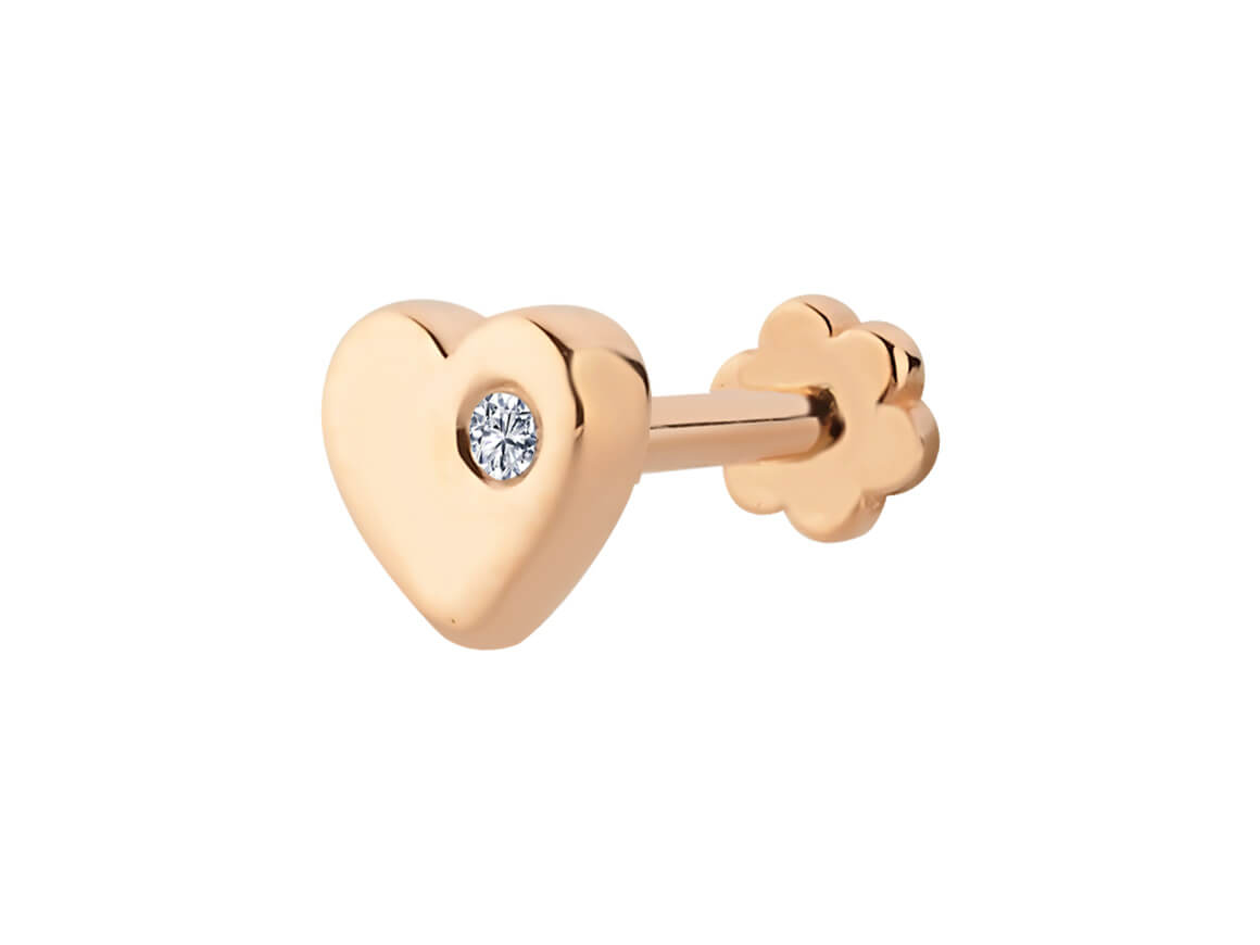 Diamant Tragus Piercing in 14K Rotgold - handgefertigter Diamantschmuck aus Feingold | Sirius Diamant