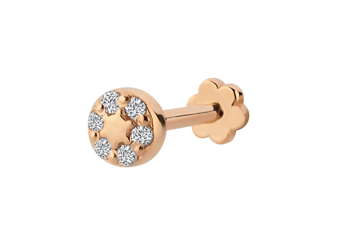 Diamant Tragus Piercing in 14K Rotgold - handgefertigter Diamantschmuck aus Feingold | Sirius Diamant
