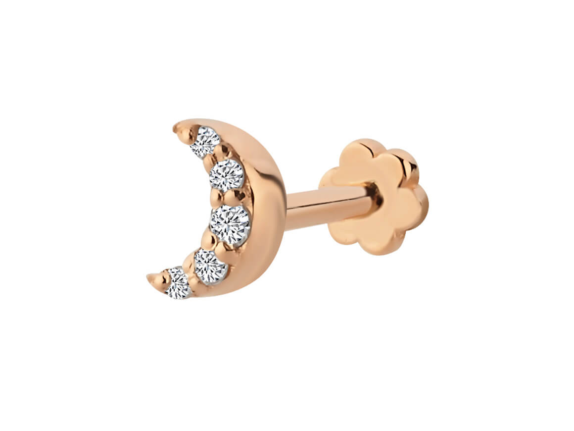 Moon Tragus Piercing with Diamond in 14K Rose Gold