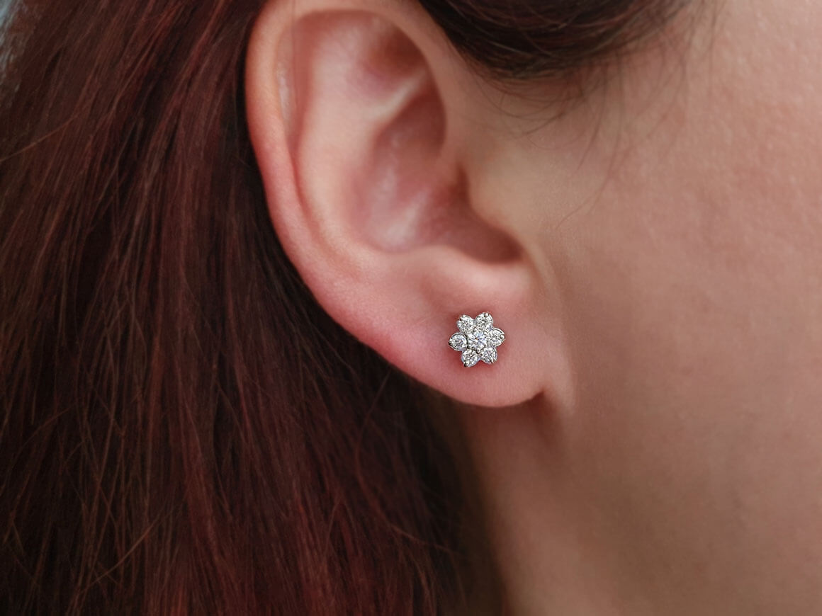 Diamant Gänseblümchen Schmuckset in 8 K Weißgold – handgefertigter Diamantschmuck aus Feingold | Sirius Diamant