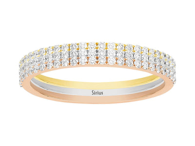 Bague mémoire demi-ronde en or jaune, or rose et or blanc, 3 pièces, sertie de diamants