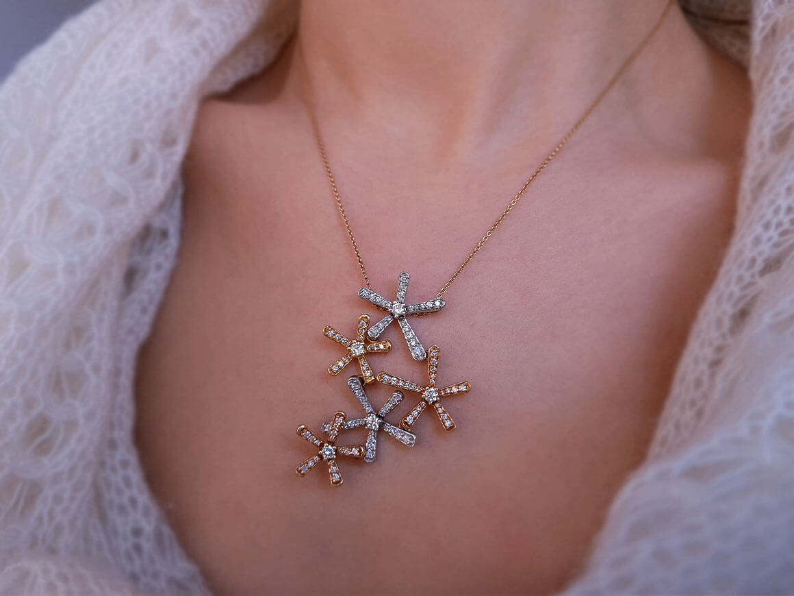 Collier tricolore en or multicolore 585 14 carats avec diamants de 1,46 carat