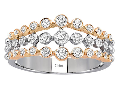 Diamond three-row ring in 14K white gold