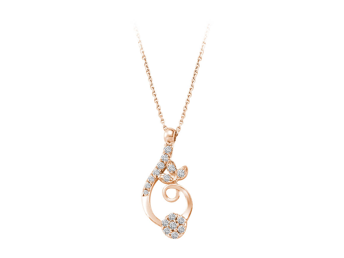 Diamond Antique Leaves Necklace in 8 K Rose Gold