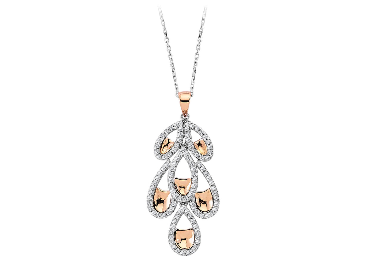 Diamond antique cluster necklace in 14 carat red and white gold