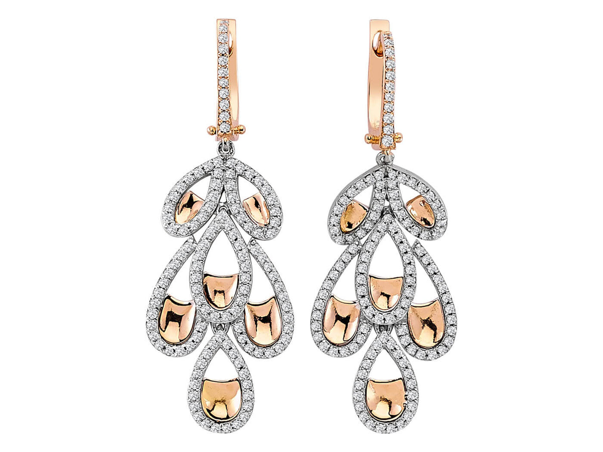 Diamant Antike Cluster Ohrhänger in 14 K Weiß- Und Rotgold - handgefertigter Diamantschmuck aus Feingold | Sirius Diamant