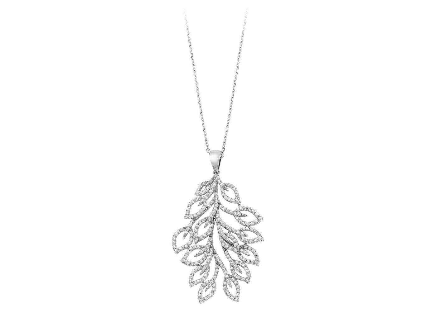 F color 0.81 carat diamond cluster leaf necklace in 585 14 K white gold