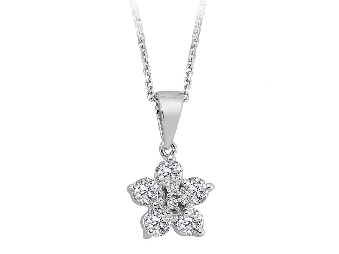 Diamond flower necklace in 14 K white gold